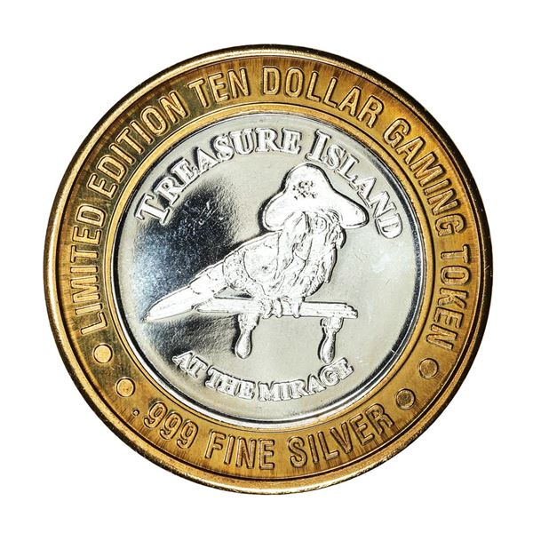 .999 Silver Treasure Island Las Vegas $10 Casino Gaming Token Limited Edition