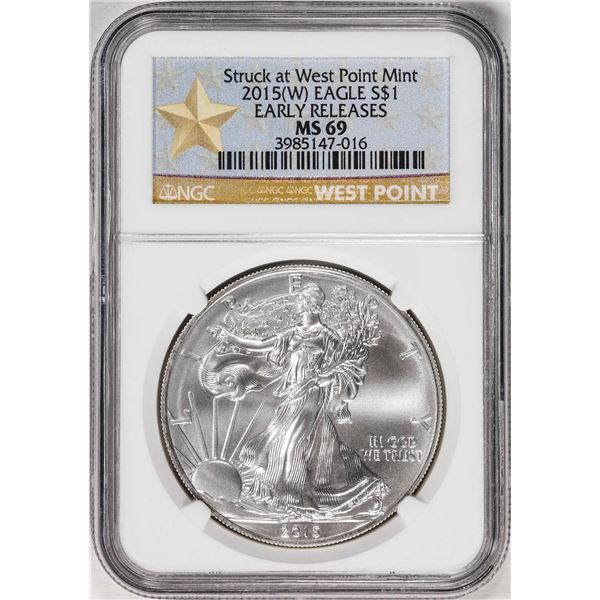 2015(W) $1 American Silver Eagle Coin NGC MS69 Early Releases West Point Mint