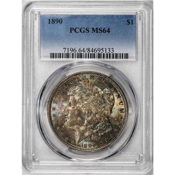 1890 $1 Morgan Silver Dollar Coin PCGS MS64 Great Color