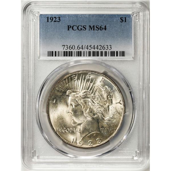 1923 $1 Peace Silver Dollar Coin PCGS MS64