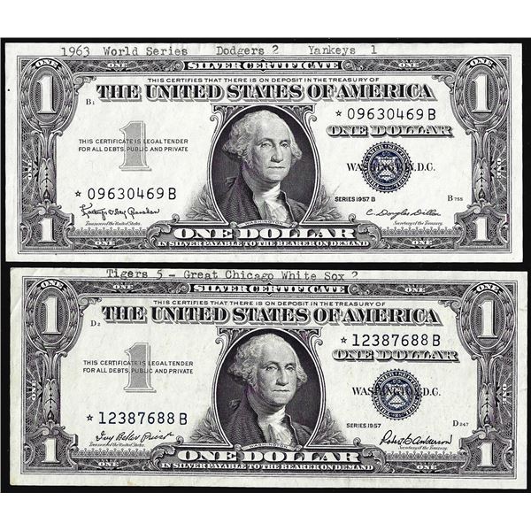 Lot of (2) 1957 $1 Silver Certificate Star Notes with Baseball Annotations