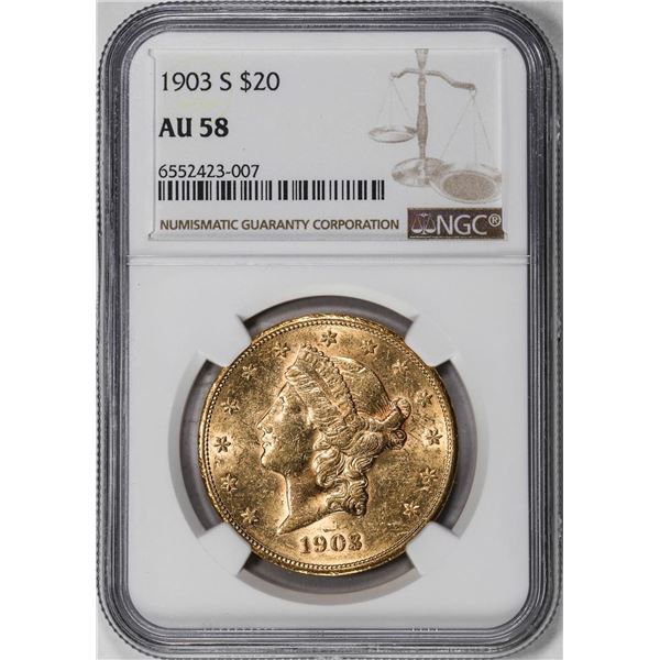 1903-S $20 Liberty Head Double Eagle Gold Coin NGC AU58