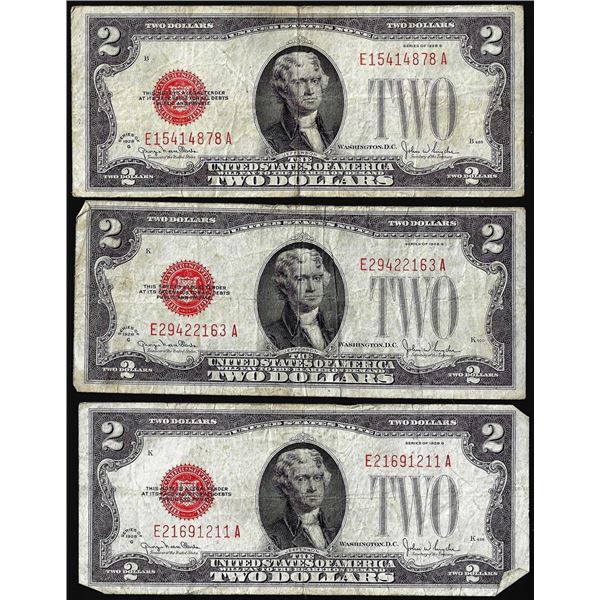 Lot of (3) 1928G $2 Legal Tender Notes