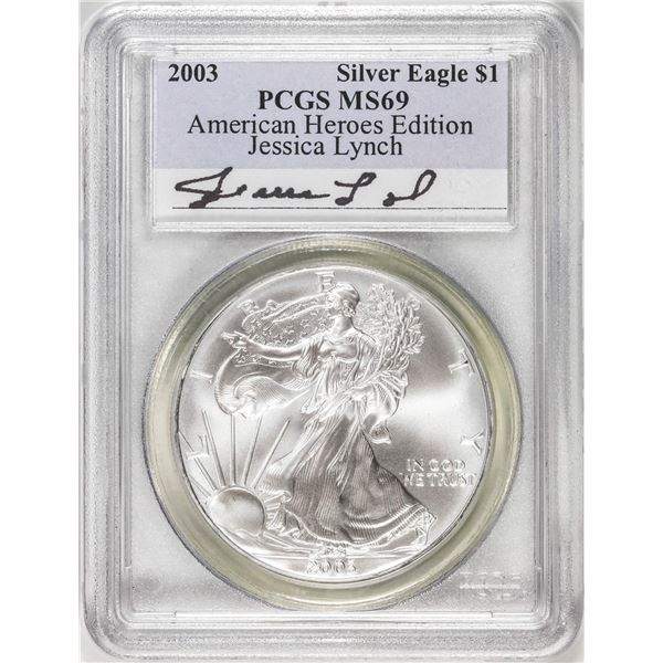 2003 $1 American Silver Eagle Coin PCGS MS69 Jessica Lynch Signature