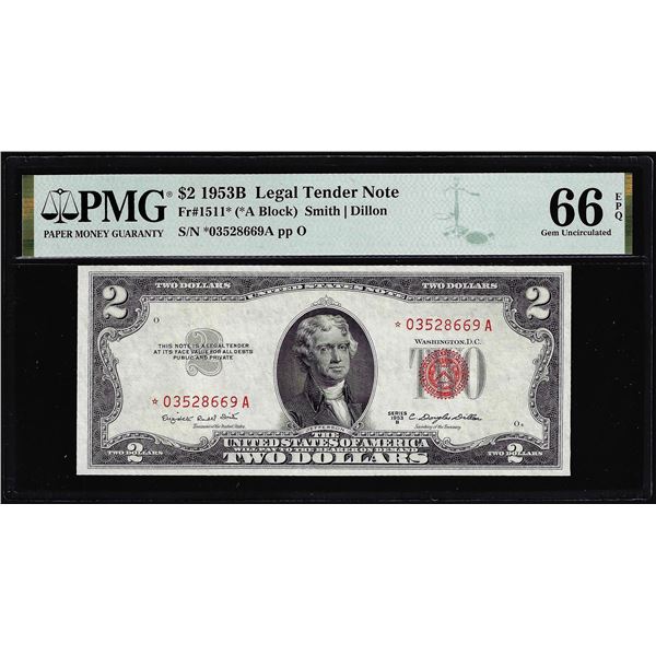 1953B $2 Legal Tender STAR Note Fr.1511* PMG Gem Uncirculated 66EPQ