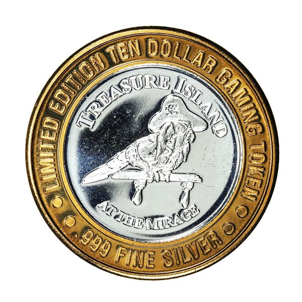 .999 Silver Treasure Island Las Vegas $10 Casino Gaming Token Limited Edition