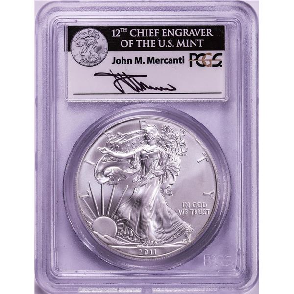 2011 $1 American Silver Eagle Coin PCGS MS70 Mercanti Signature