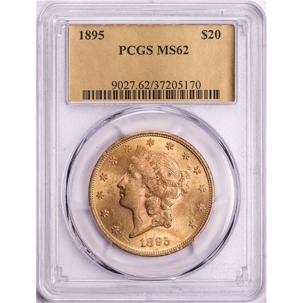 1895 $20 Liberty Head Double Eagle Gold Coin PCGS MS62 Gold Foil Label