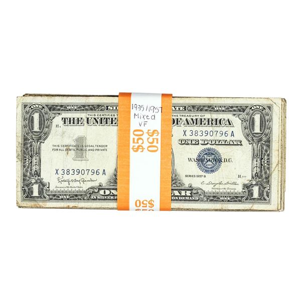 Lot of (50) Mixed Series 1935/1957 $1 Silver Certificate Notes - Very Fine