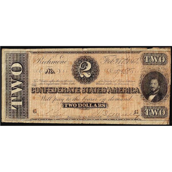 1864 $2 Confederate States of America Note