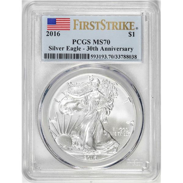 2016 $1 American Silver Eagle Coin PCGS MS70 First Strike