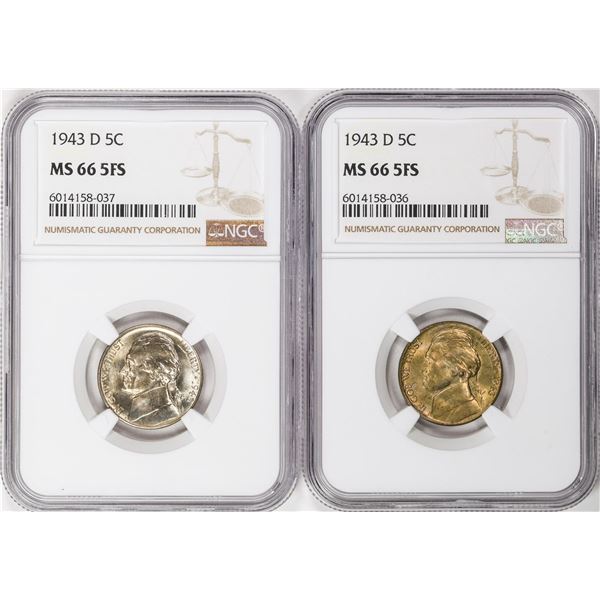 Lot of (2) 1943-D Jefferson Nickel Coins NGC MS66 5FS
