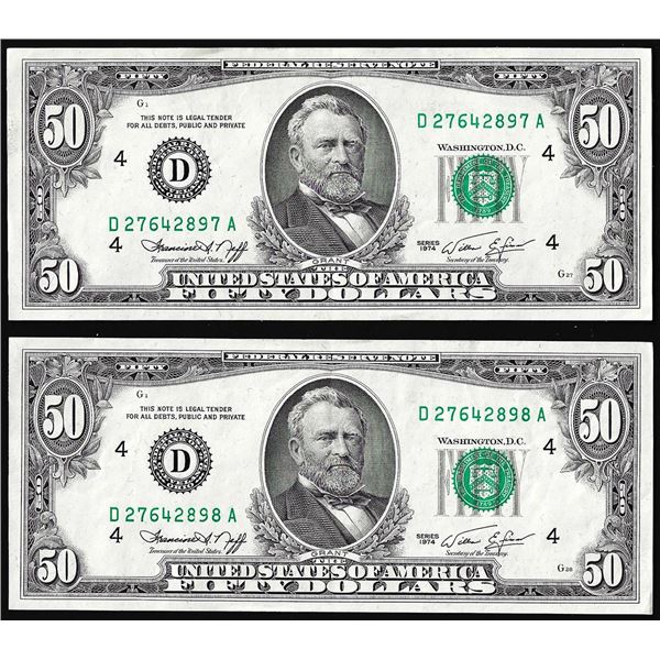 Lot of (2) Consecutive 1974 $50 Federal Reserve Notes Cleveland
