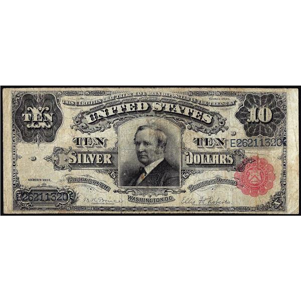 1891 $10 Tombstone Silver Certificate Note