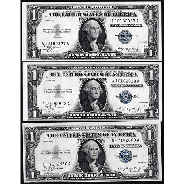 Lot of (3) 1935 $1 Silver Certificate Notes