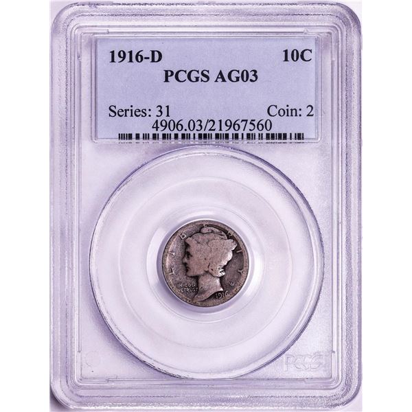 1916-D Mercury Dime Coin PCGS AG03
