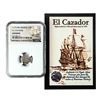 Image 1 : El Cazador Shipwreck (1772-83) Mexico 1/2 Real Silver Coin NGC Genuine w/ Story Card