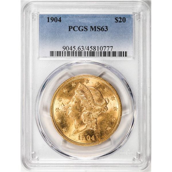 1904 $20 Liberty Head Double Eagle Gold Coin PCGS MS63