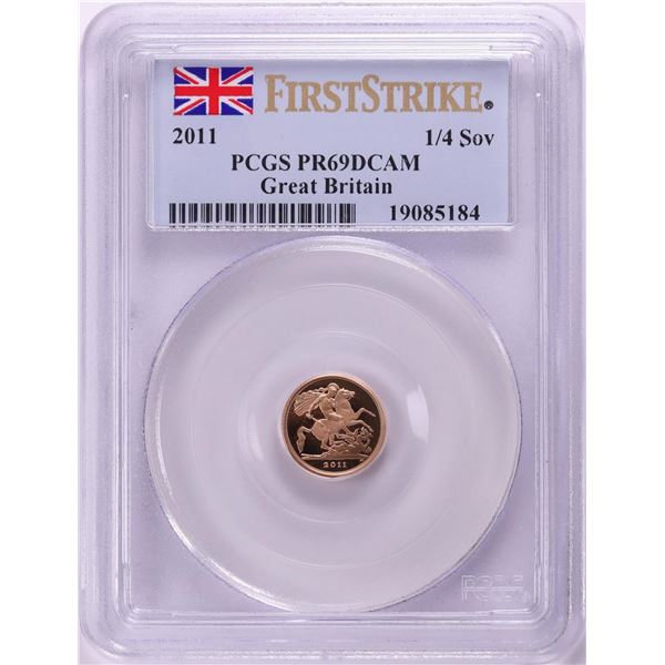 2011 Great Britain Proof 1/4 Sovereign Gold Coin PCGS PR69DCAM First Strike
