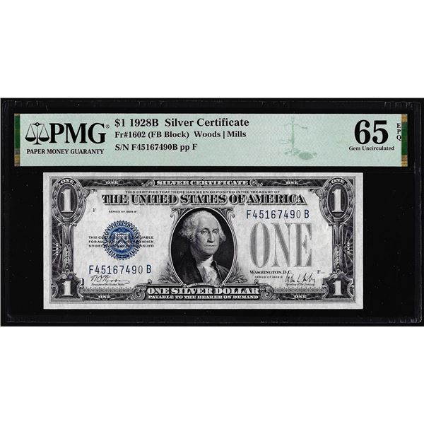 1928B $1 Funnyback Silver Certificate Note Fr.1602 PMG Gem Uncirculated 65EPQ