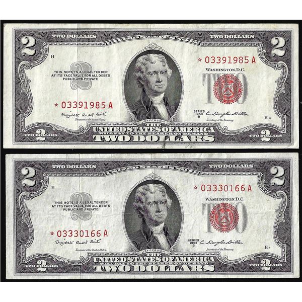 Lot of (2) 1953B $2 Legal Tender Star Notes