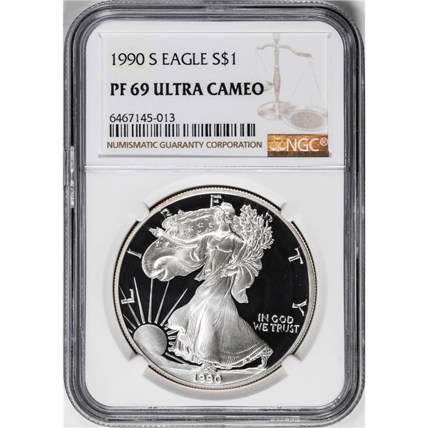 1990-S $1 Proof American Silver Eagle Coin NGC PF69 Ultra Cameo