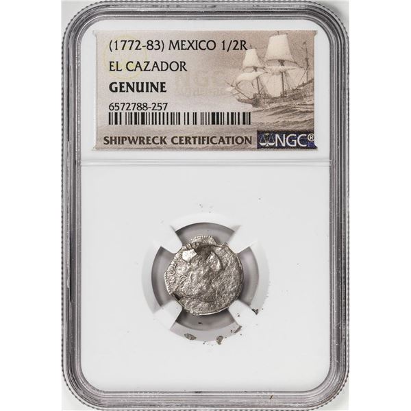 El Cazador Shipwreck (1772-83) Mexico 1/2 Real Silver Coin NGC Genuine w/ Story Card