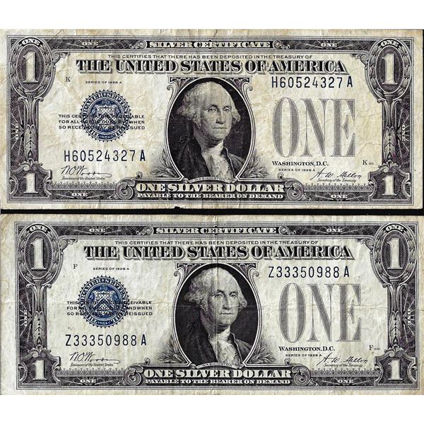Lot of (2) 1928A $1 Funnyback Silver Certificate Notes