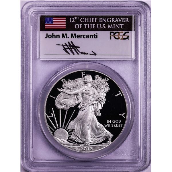 2015-W $1 Proof American Silver Eagle Coin PCGS PR70DCAM FDOI Mercanti Signature