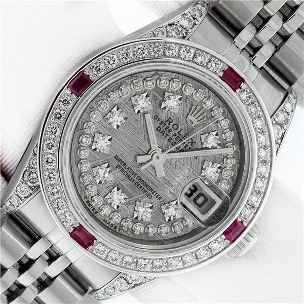 Rolex Ladies Stainless Steel Quickset Meteorite Diamond Datejust Wristwatch