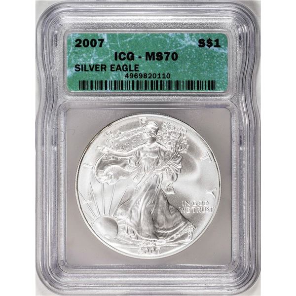 2007 $1 American Silver Eagle Coin ICG MS70