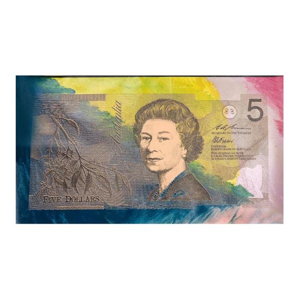 Steve Kaufman "Australian Money ($5)" Original Mixed Media On Canvas