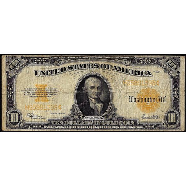 1922 $10 Gold Certificate Note