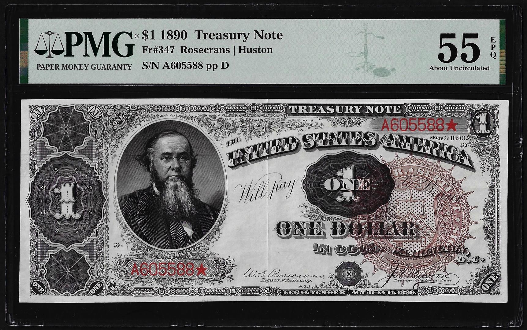 1890 $1 Treasury Note Fr.347 PMG About Uncirculated 55EPQ