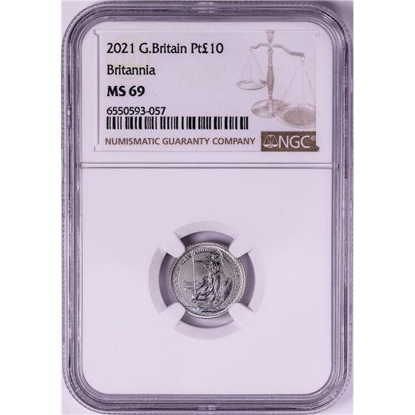 2021 Great Britain 10 Pounds Britannia 1/10oz Platinum Coin NGC MS69