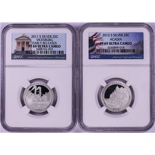 Lot of (2) Proof Silver America's National Park Quarter Coins NGC PF69 Ultra Cameo