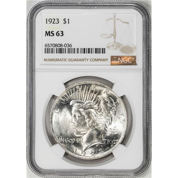 1923 $1 Peace Silver Dollar Coin PCGS MS63