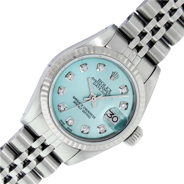 Rolex Ladies Stainless Steel Diamond Datejust Wristwatch