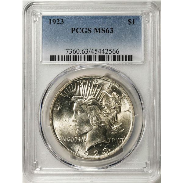 1923 $1 Peace Silver Dollar Coin PCGS MS63