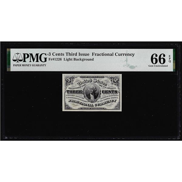 1863 Third Issue Three Cents Fractional Note Fr.1226 PMG Gem Uncirculated 66EPQ