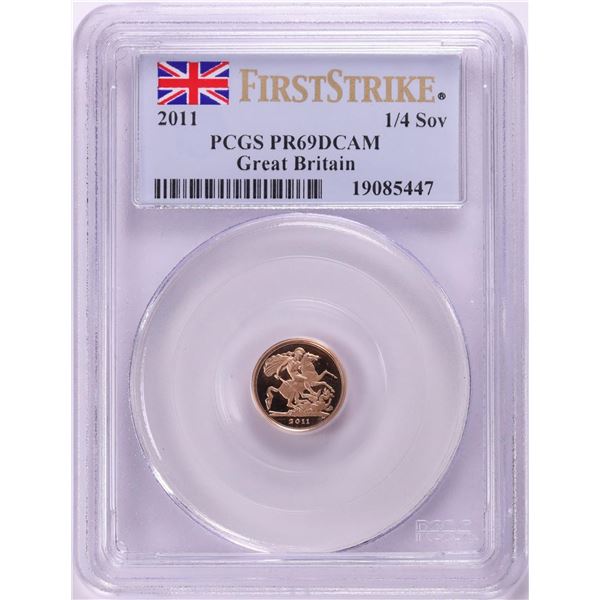 2011 Great Britain Proof 1/4 Sovereign Gold Coin PCGS PR69DCAM First Strike