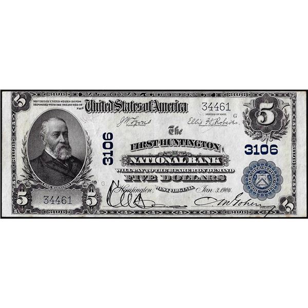 1902 $5 The First Huntington NB Huntington, WV CH# 3106 National Currency Note