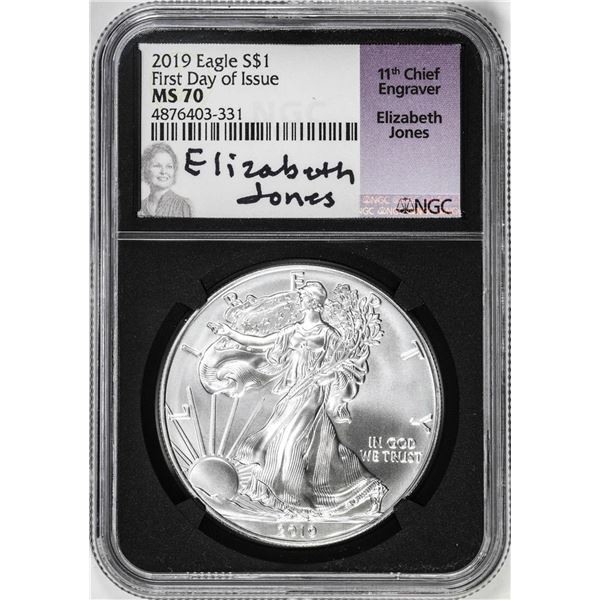 2019 $1 American Silver Eagle Coin NGC MS70 Jones Signature First Day of Issue