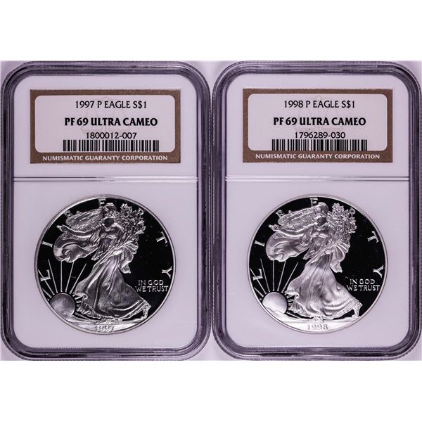 Lot of 1997-1998 $1 Proof American Silver Eagle Coins NGC PF69 Ultra Cameo