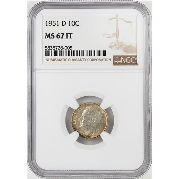 1951-D Roosevelt Dime Coin NGC MS67FT