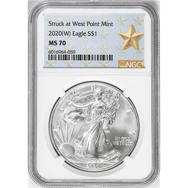 2020(W) $1 American Silver Eagle Coin NGC MS70 West Point Mint