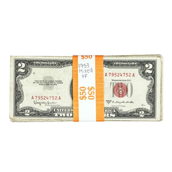 Lot of (25) Mixed Series 1953 $2 Legal Tender Notes - Very Fine