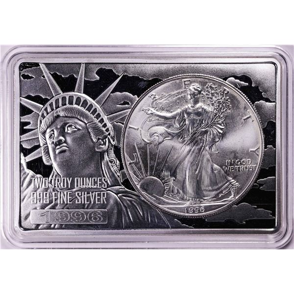 1996 $1 American Silver Eagle Coin & 2oz Silver Bar Set