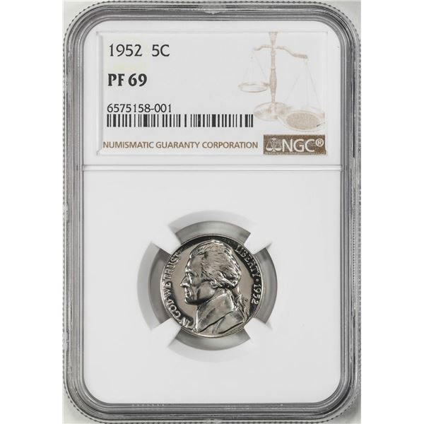 1952 Proof Jefferson Nickel Coin NGC PF69