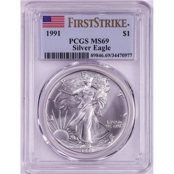 1991 $1 American Silver Eagle Coin PCGS MS69 First Strike